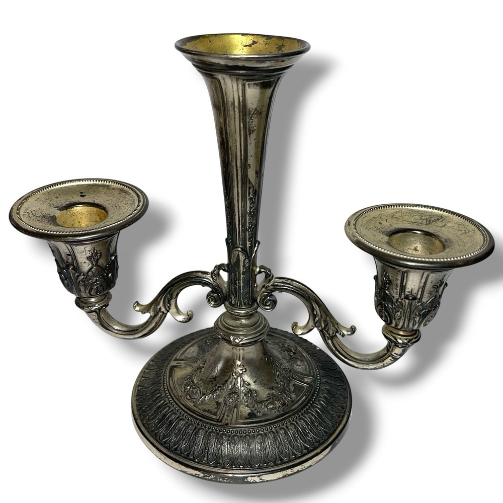 VTG Meriden Co. Int 922 Silver-Plated? Candelabra Candlestick 3-Branch "7.5x8.5"